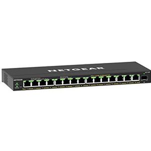 NETGEAR GS316EP PoE Switch Plus 16 poorten Gigabit Ethernet LAN (met 15 x 180 W PoE+ en 1 x SFP, beheerde netwerkschakelaar met IGMP snooping, QoS, VLAN, zonder ventilator)