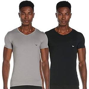 Emporio Armani Set van 2 T-shirts voor heren, zwart en grijs.