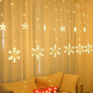 Lichtgordijn, lichtsnoer, 3,5 m, 138 leds, kerstverlichting, sneeuwvlok, 8 verlichtingsmodi, waterdicht, IP44, voor buiten en binnen, kerstverlichting, voor bruiloft, huis, warm wit