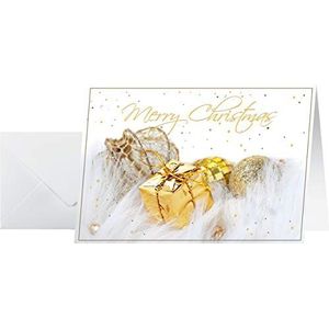 SIGEL DS064 kerstkaarten 2 kleppen, 10,5 x 14,8 cm, goud en wit, 10 stuks + 10 witte enveloppen