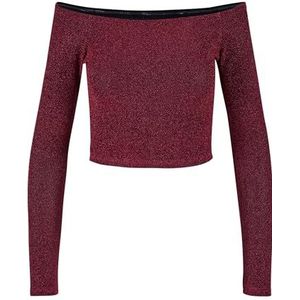 Urban Classics Dames Off Shoulder Glitter Lange Mouwen T-shirt Dames, Bordeaux