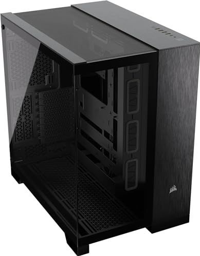 CORSAIR 6500X mATX Mid-Tower PC-behuizing met dubbele kamer - Panoramisch gehard glas - omgekeerde verbinding compatibel met moederbord - geen ventilatoren inbegrepen - zwart/obsidiaan aluminium