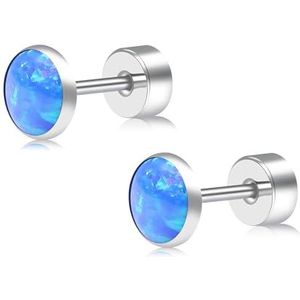 ZDE Titanium platte oorstekers voor dames - Pacifische blauwe opaal oorstekers - hypoallergene platte rug oorbellen voor kraakbeen, tragus, helix, tragus,, Titanium, Opaal