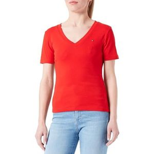 Tommy Hilfiger Dames T-shirt met korte mouwen New Slim Cody V-hals, fel rood, XL, fel rood