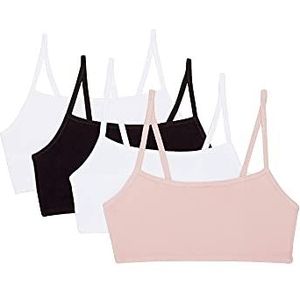 Fruit of the Loom Spaghetti Strap Cotton Sports Bra Sportbeha voor dames (4 stuks), Blushing roze/wit/wit/zwart, 4 stuks