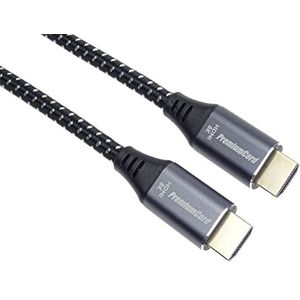 PremiumCord Ultra High Speed HDMI 2.1-kabel 8K M/M 48Gbps met ethernet, 8K @ 60Hz videoresolutie, Deep Color, 3D, EDID, ARC, HDR, 3 x afgeschermd, vergulde gevlochten textielkabel, lengte 0,5 m