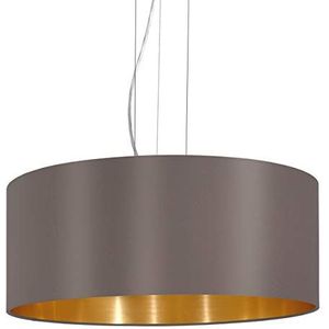 EGLO Hanglamp Maserlo, 3-pits textiel hanglamp van staal en stof, kleur: nikkel mat, cappuccino, goud, fitting: E27, Ø: 53 cm
