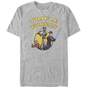 Star Wars Triple Threat Organic-T-shirt à Manches Courtes Unisexe Adulte, gris, XL