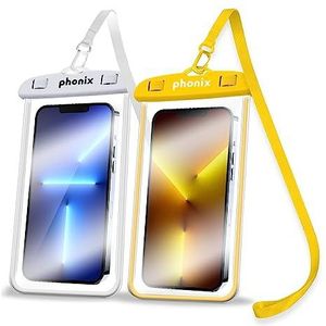 Phonix Waterdichte smartphonehoes IPX8 [2 stuks] - Duikhoes voor iPhone 14,13,12,11 Pro, Max, Mini en Smartphone tot 6,8 inch - Telefoonhouder Zee - Strandaccessoires Italië (Wit-Geel)