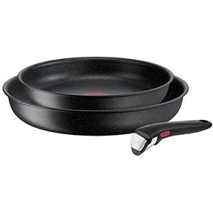 Tefal L39990 Ingenio Black Stone Set van 3 stapelbare pannen met antiaanbaklaag voor inductie, zwart