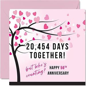 Grappige kaart voor 56e huwelijksverjaardag voor vrouw of man - 20454 dagen samen - cadeau ""I Love You"", wenskaarten voor 56e huwelijksverjaardag voor partner, 145 mm x 145 mm
