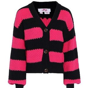 myMo Femmes Femmes Rayé Manches Longues Cardigan Col V Acrylique Noir Rose Taille M/L Sweater, M, noir/rose, M