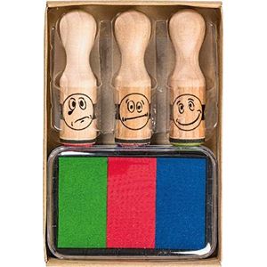 Smiley, kleurrijke houten stempel, 3 stuks