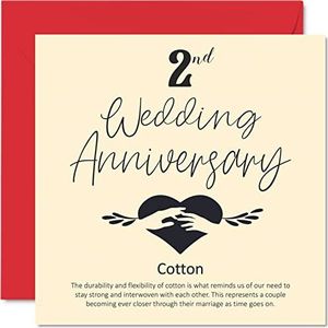 Kaart voor de 2e verjaardag voor echtgenoot, echtgenote, vriend, vriendin – 2e trouwdag – katoenen kaart voor vrouwen, mannen, hem, 145 mm x 145 mm voor verloofde