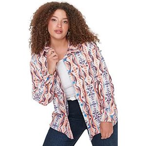 Trendyol Woman Regular Standard Collar Woven Plus Size Shirt Chemise Femme, Multi-color, 48