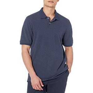 Amazon Essentials Katoenen piqué poloshirt voor heren (verkrijgbaar in grote maat), marineblauwe witte stippen, maat M