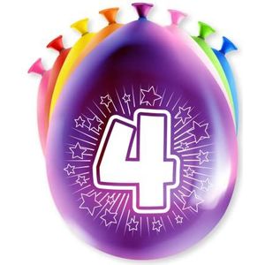 PD-Party 7036504 Happy Party Ballonnen | Happy Balloons | Natuurlijk rubber (latex) | Viering - 4 jaar, 8 stuks, meerkleurig, 30 cm lengte x 30 cm breedte x 30 cm hoogte