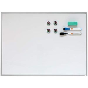 Nobo - Klein magneetbord met aluminium frame, droog afwasbaar, thuis/kantoor, 585 x 430 mm, wandbevestigingen/markers/magneten/gum inbegrepen, wit, 1903777