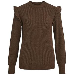 Object Objmalena L/S Ruffle Pullover Noos Sweater dames, Dark Earth/Details: Melange, M, Dark Earth/Details: Mix