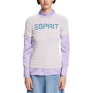 ESPRIT T-shirt rayé en coton avec logo imprimé, 572/Lavender 3, XL