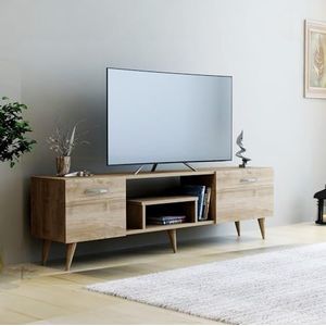Hanah Home Elegante tv-standaard van walnoot, 150 cm x 41,6 cm x 29,6 cm, 100% melamine, opslag en planken voor moderne woonkamer