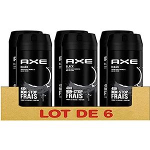 AXE Deodorant voor heren, spray zwart, 48 uur non-stop fris, geur van zwarte bessen en cederhout (6 x 200 ml)