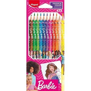 Maped Barbie-kleurpotloden – harspotloden – kleurpotloden voor kinderen – versierde potloden – robuuste vullingen – ergonomische driehoekige vorm – kartonnen doos met 12 kleurpotloden
