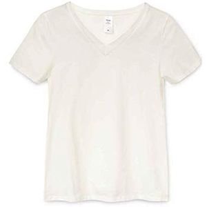 Calida Cate T-shirt voor dames met V-hals, van katoen en elastaan, ivoor (alabaster crème 911)
