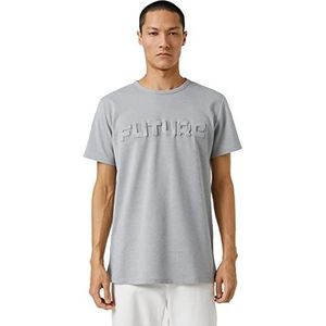 Koton T-shirt basique à manches courtes et col rond imprimé slogan pour homme, Gris (023), M