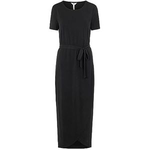 Object Maxi-jurk met korte mouwen en ceintuur, zwart.