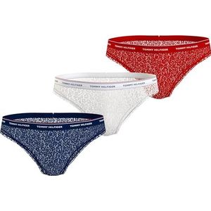 Tommy Hilfiger 3 stuks bikini kant (buitenmaten) bikinislip voor dames (1 stuk), Desert Sky/White/Primary Red