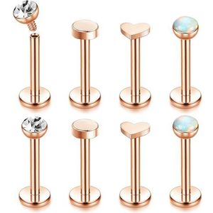 Chriscoco G23 16G Titanium Labret Piercing voor lip, oor, tragus, medusa, kraakbeen, helix, tragus, tragus, goud/roségoud, 6/8 mm, Titanium