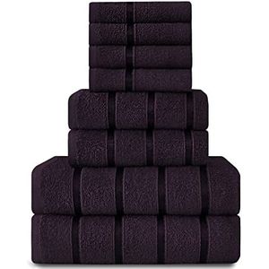 Set van 8 super zachte Egyptische katoenen handdoeken, sneldrogend, zeer absorberend, aubergine (4 gezichtshanddoeken + 2 handdoeken + 2 badhanddoeken)