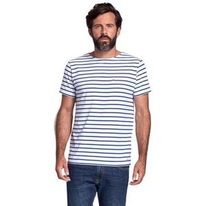 Armor Lux Marinière Manches Courtes col Rond en Coton léger Héritage Homme, Milk/Flax Blue, L