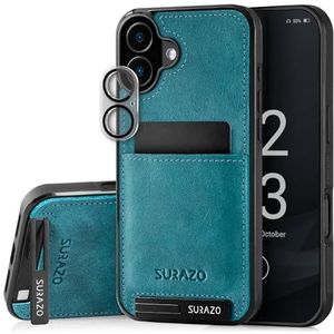 SURAZO Apple iPhone 16 Plus hoes, echt leer, stootvast, camerabescherming, kaartenvak, standfunctie, sleutelhanger, stootvast,