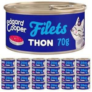 Edgard & Cooper filet voor volwassen katten, graanvrij, natuurlijk kattenvoer, verse tonijn, lekkere en gebalanceerde gezonde voeding, 24 x 70 g