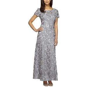 Alex Evenings lange jurk voor dames, korte mouwen, blauwgroen, 42 klein, Blauwgroen