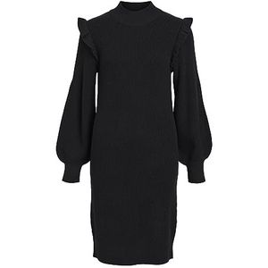 OBJECT Objmalena L/S Ruffle Knit Dress Noos Damesjurk, Zwart 2