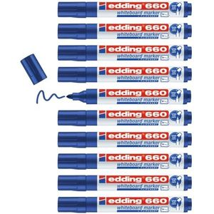edding 660 whiteboard-markers, blauw, 10 stiften, ronde punt, 1,5-3 mm, afwisbare viltstift, voor whiteboards, memo en conferentiesezel, schetsnots, navulbaar