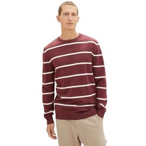 TOM TAILOR 1039689 heren sweater, 34244 - Tawny Red Melange White Stripe