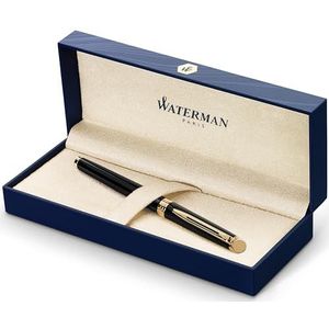 Waterman Hemisphère Vulpen, glanzend zwart met 23 karaat gouden rand, fijne punt, blauwe inkt, geschenkdoos