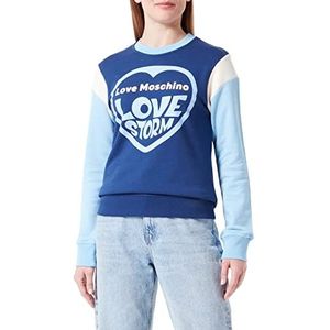 Love Moschino Sweat-shirt à manches longues pour femme Coupe ajustée Color Block avec Love Storm Heart Water Print, Blue Sky Blue White, 44
