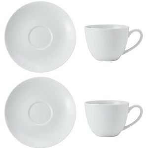 Mikasa Chalk Set van 2 cappuccinokopjes en schoteltjes van porselein, koffiekopjes voor elke dag, 310 ml