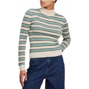 Vila Visia L/S Glitter Knit Top/B Pull en tricot pour femme, Bouleau/rayures : noir et artificiel, XL