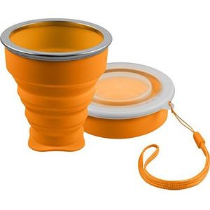 Opvouwbare drinkbeker van siliconen, oranje, praktisch voor reizen, kamperen, 210 ml