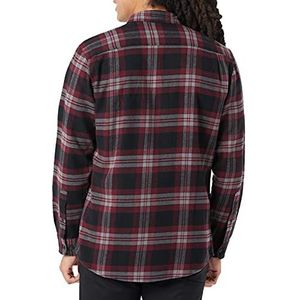 Amazon Essentials Flanellen overhemd met lange mouwen en twee zakken voor heren, normale pasvorm, Schotse stof, zwart, bordeauxrood, maat XXL
