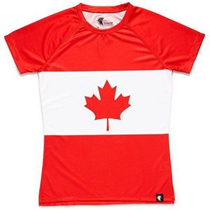 HOOPOE dames hardloopshirt Canada korte mouwen DryClim Gym T-shirt loopshirt sportief origineel grappig Mapleaf, Rood