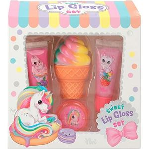 Depesche Ylvi 12208 kinderset met 2 tubes lipgloss en lipverzorging in ijshoorntvorm, meerkleurig