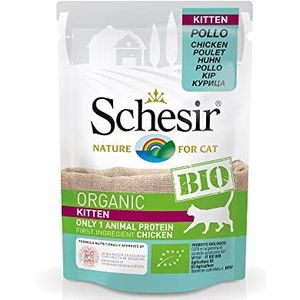 Schesir Cat Bio Kitten Monoproteïne kip nat kattenvoer voor kittens, 16 zakjes x 85 g