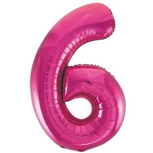 Unique Party reuzenballon nummer 6 roze folieballon - 86 cm